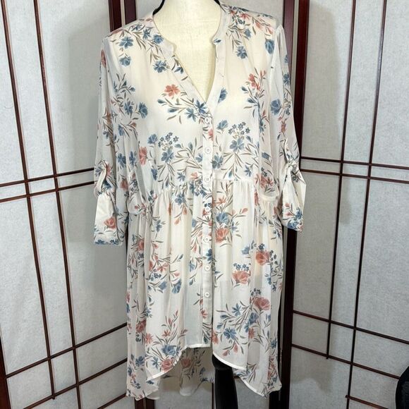 Torrid 1 cream color Lexie 3/4 sleeve chiffon Hi-low - Picture 3 of 12